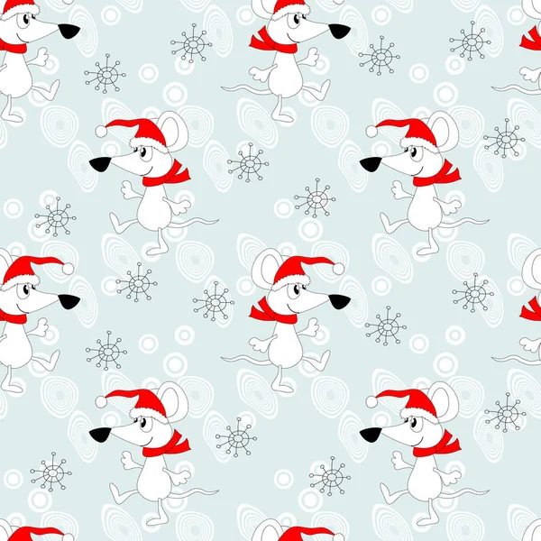 Funny White Mice Gray Blue Background Seamless Christmas Pattern 2020 — Stock Vector