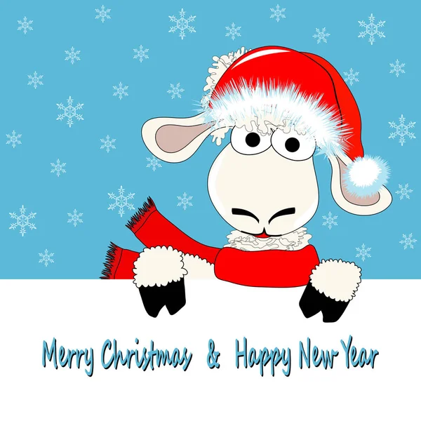 stock vector Christmas and New Year's card with an amusing sheep 