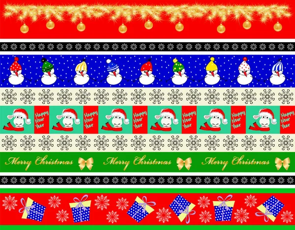 Conjunto Nueve Patrones Año Nuevo Navidad Sin Costuras Fronteras Brillantes — Archivo Imágenes Vectoriales