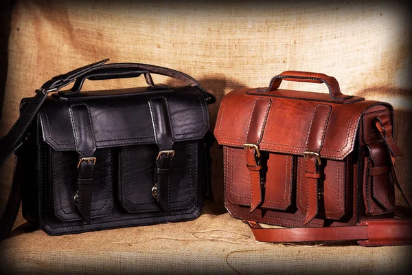 Conjunto de sacos de negócios artesanais de couro — Fotografia de Stock