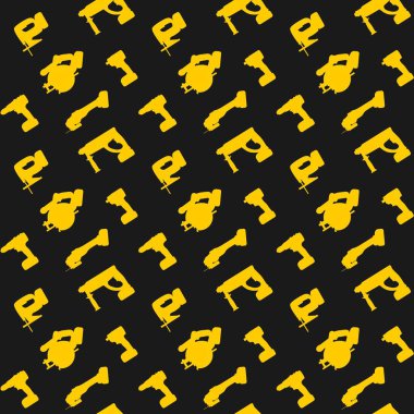 Seamless pattern yellow power tools on dark background clipart
