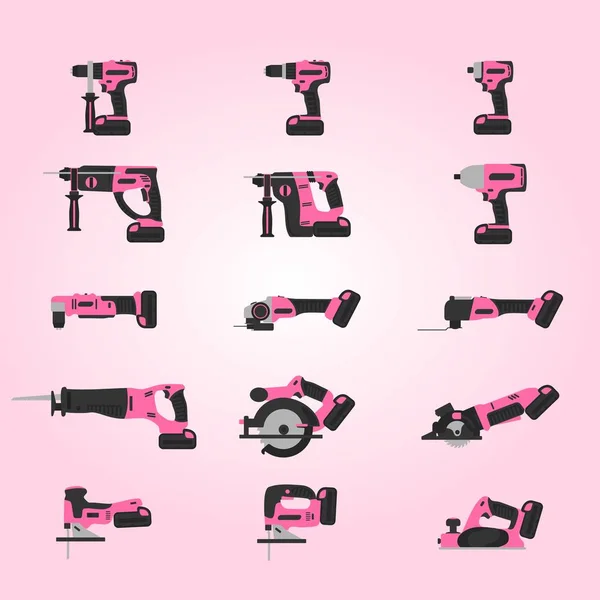 Conjunto de herramientas eléctricas inalámbricas rosa — Archivo Imágenes Vectoriales