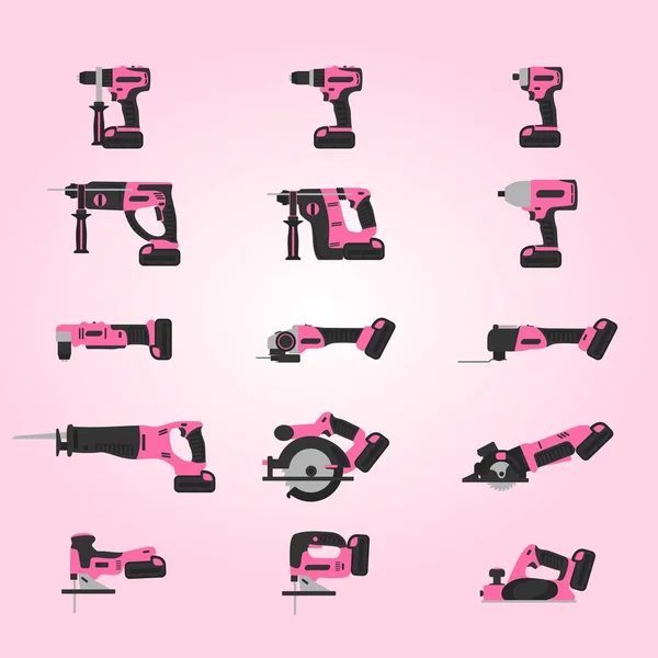 Conjunto de herramientas eléctricas inalámbricas rosa — Vector de stock