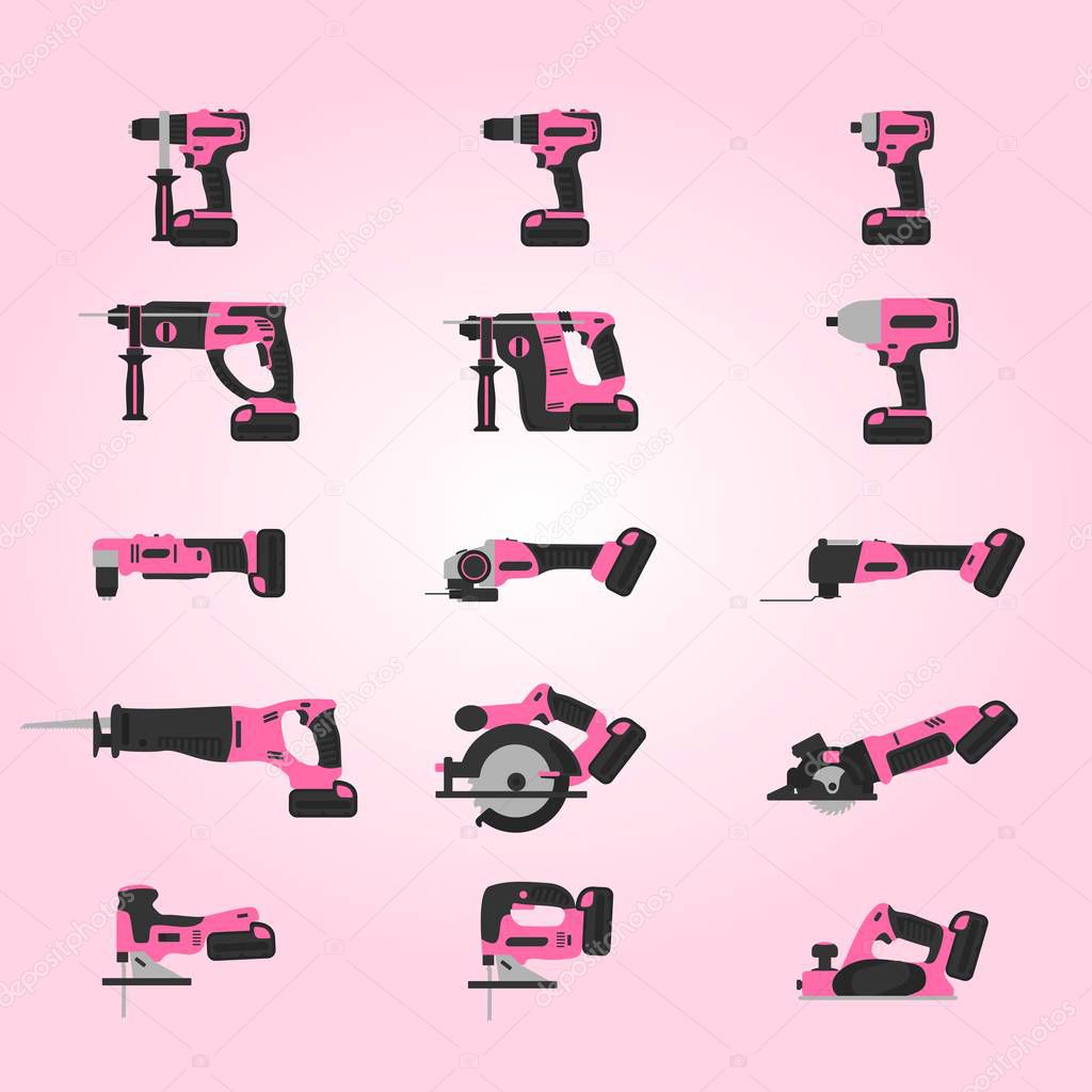 Pink cordless power tools set