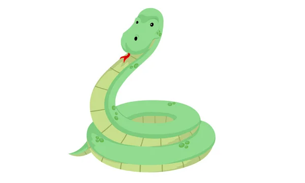 Serpiente Verde Larga Divertida — Vector de stock