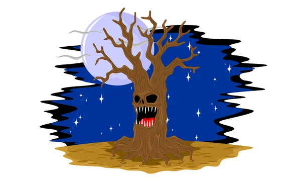 Ein Gruseliger Alter Baum Der Halloween Nacht — Stockvektor