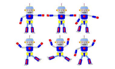 Mavi robot çeşitli hareketlerle