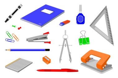 Various stationery for office and school needs clipart