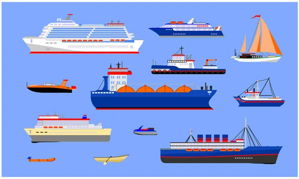 Various Types Water Transport — Stock Vector