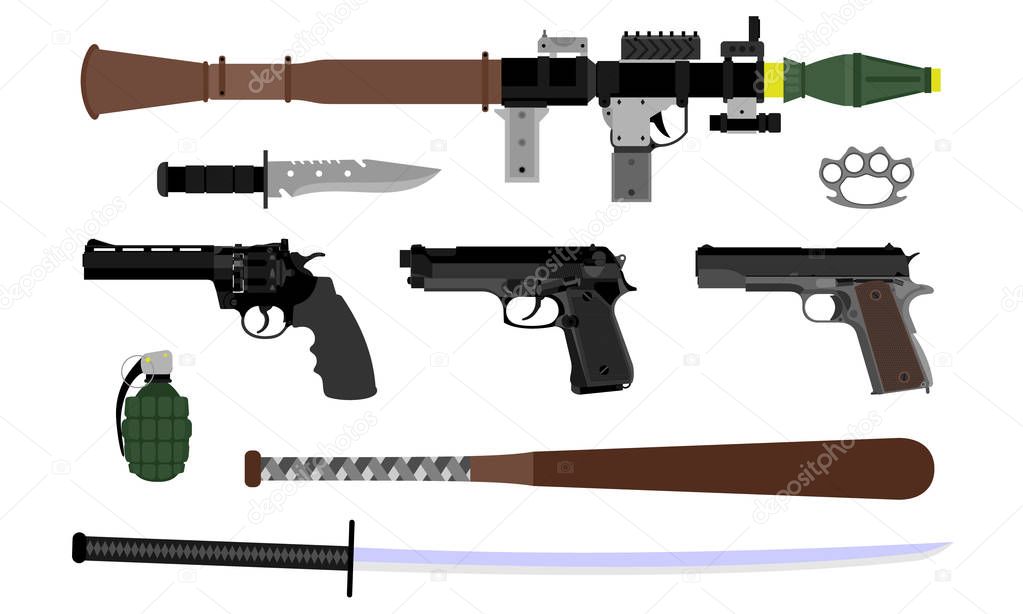 illustrations of various weapons