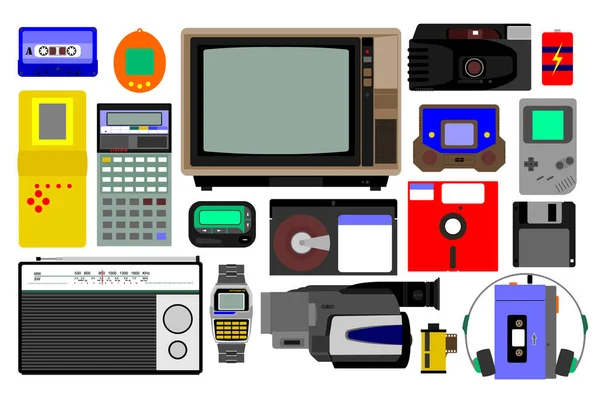 Verschillende Illustraties Van Elektronische Goederen 90S — Stockvector