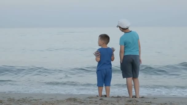 Мальчики смотрят на море — стоковое видео