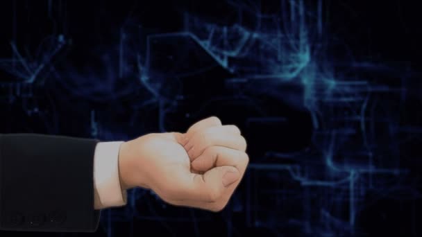 Hand toont concept hologram Big Data op zijn hand geschilderd — Stockvideo