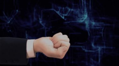 El gösterir kavramı hologram Cryptocurrency Borsası'nda elini boyalı