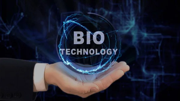 Målade hand visar konceptet hologram bioteknik på handen — Stockfoto