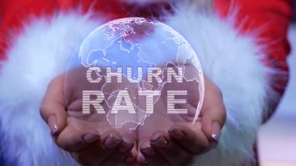 Hands holding planet with text Churn rate — Stock Video
