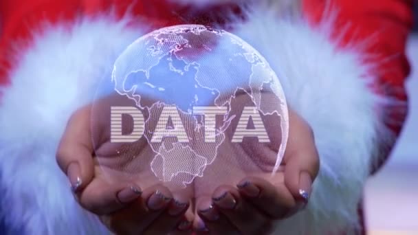 Hands holding planet with text Data — Stock Video