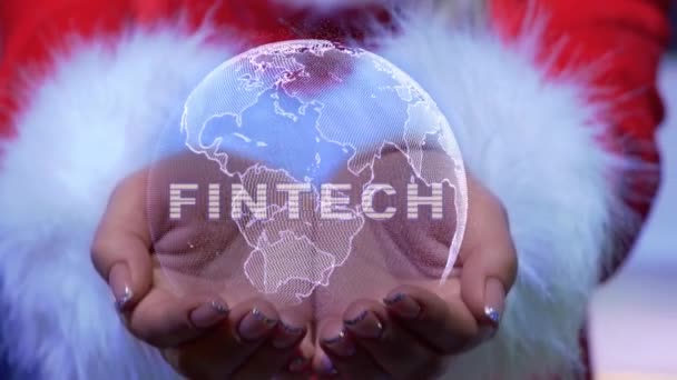 Hands holding planet with text Fintech — Stockvideo