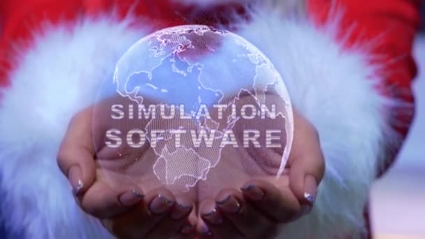 Mãos segurando planeta com texto Software de simulação — Vídeo de Stock