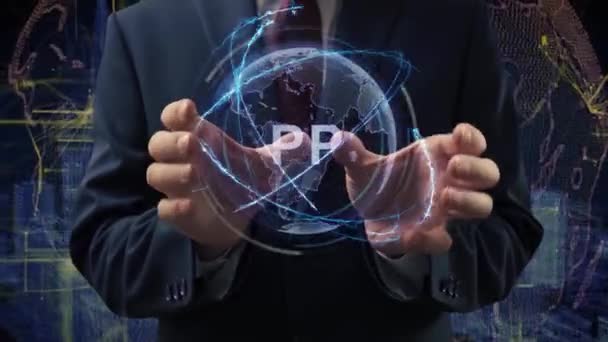 Male hands activate hologram APPS — Stock video