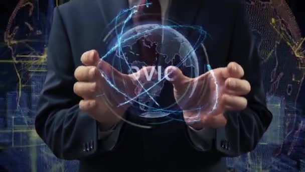Male hands activate hologram Advice — Stockvideo