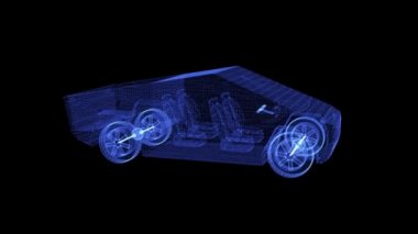 Dönen modern bir elektrikli kamyonetin hologramı.