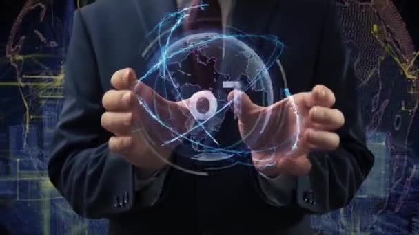 Male hands activate hologram IoT — Stock Video