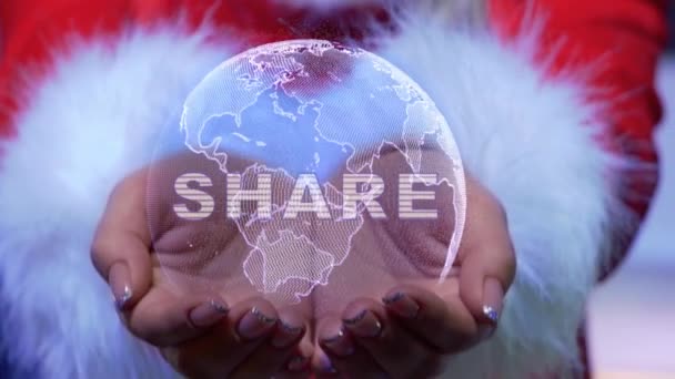 Mani che tengono il pianeta con il testo Share — Video Stock