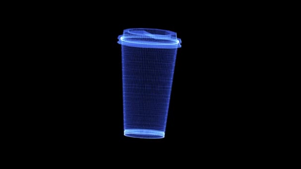 Hologram of a rotating paper cup of coffee — Stock Video