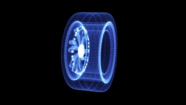 Holograma de una rueda de coche giratoria — Vídeos de Stock