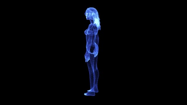 Hologramme d'un corps féminin rotatif en lingerie — Video