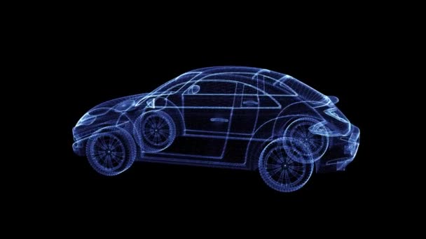 Holograma de um coupé de hatchback giratório à moda antiga — Vídeo de Stock