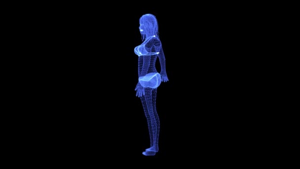 Das Hologramm eines rotierenden weiblichen Körpers in Dessous — Stockvideo