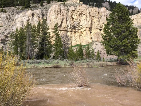 Rock kayalıklarla Gallatin River, Montana üzerinde