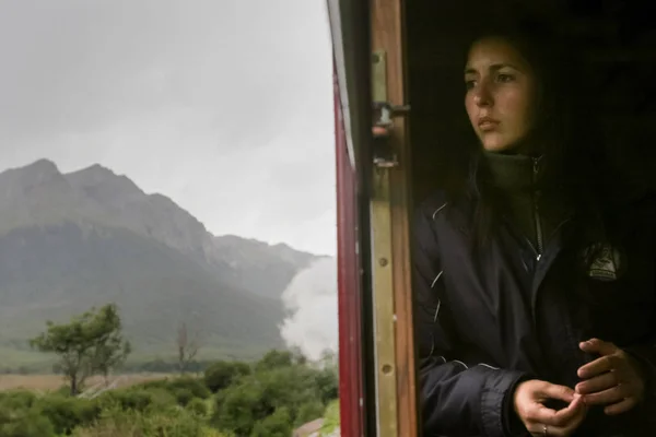 Woman in train — Stock Photo, Image