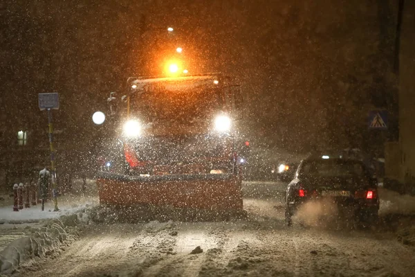 Snowfall on the streets of Velika Gorica, Croatia — Stock Photo, Image