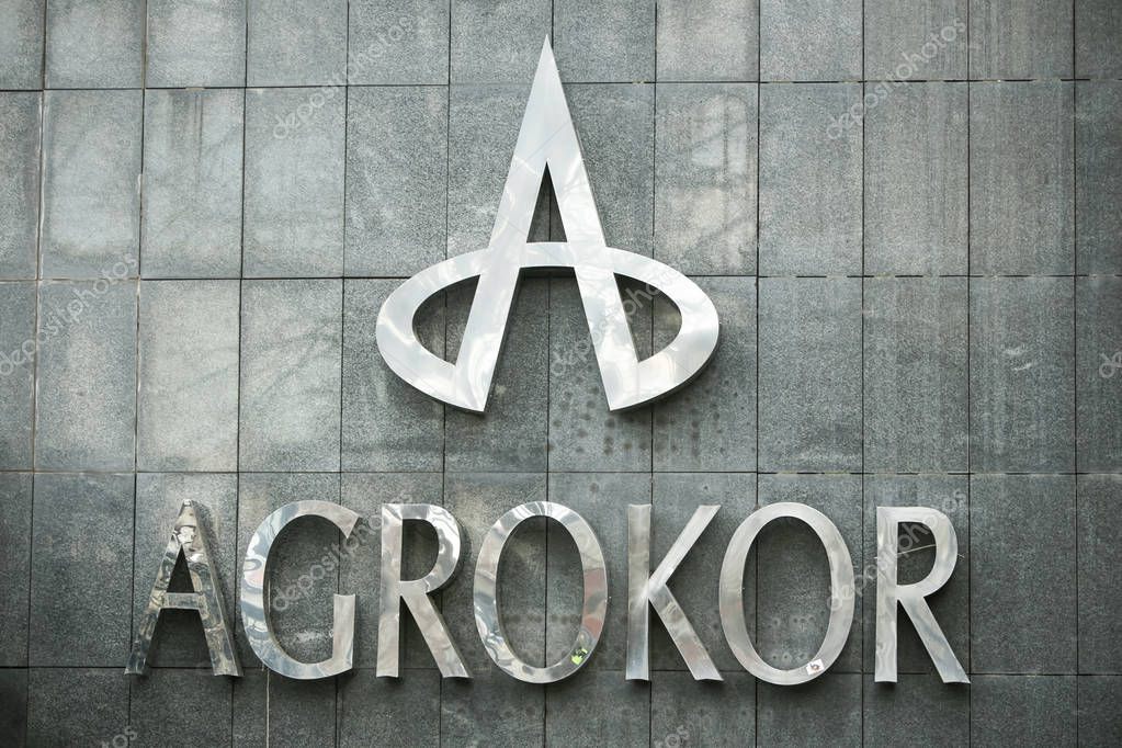 ZAGREB, CROATIA - MARCH 19, 2017 : Logo of Agrokor on the skyscraper Cibona owned by Agrokor concern in Zagreb. Agrokor is the biggest private Croatian company engaged in trade and food production.