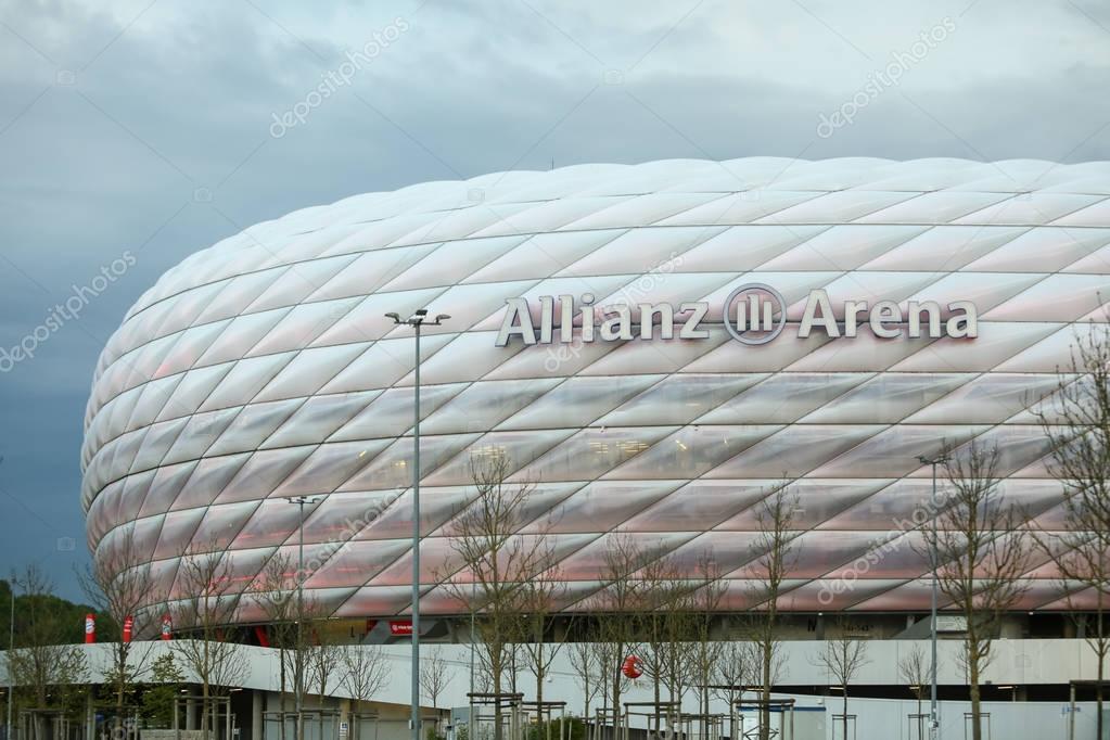 MUNICH, GERMANY - MAY 6, 2017 : A view of Allianz Arena on the Bayern Munchen football stadium in Munich, Germany.