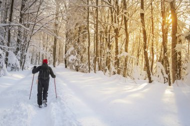 Karlı dağ adam uzun yürüyüşe çıkan kimse