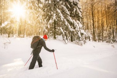 Karlı dağda yürüyüş uzun yürüyüşe çıkan kimse