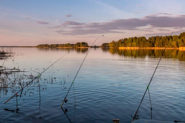 Fishing pole on the river bank — Stock Photo, Image