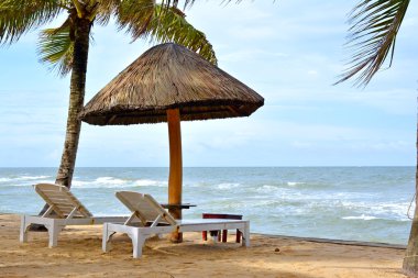 Şemsiye ve plaj sandalye yatak.