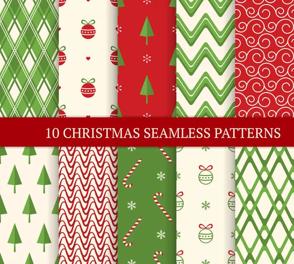 Dez Natal diferentes padrões sem costura . Vetores De Stock Royalty-Free