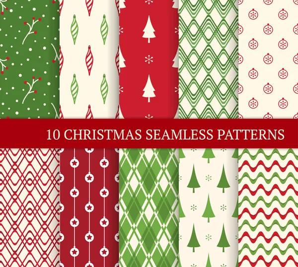 Tíz karácsonyi különböző mintázatot. Xmas végtelen textúra Jogdíjmentes Stock Illusztrációk