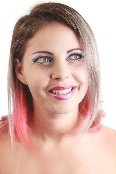 Portret van een jonge vrouw met roze ombre haar close-up — Stockfoto
