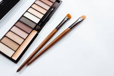 Beyaz arkaplanda fırça ile göz gölgesi