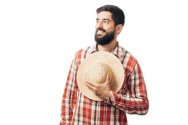 Festa Junina için tipik kıyafet giyen Brezilyalı adam portresi