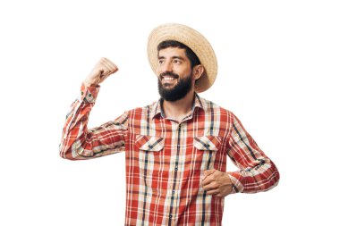 Festa Junina için tipik kıyafet giyen Brezilyalı adam portresi