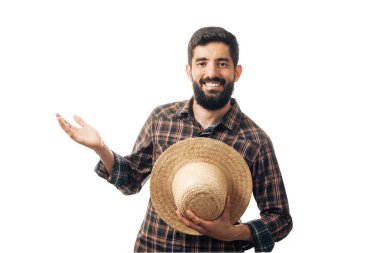 Festa Junina için tipik kıyafet giyen Brezilyalı adam portresi