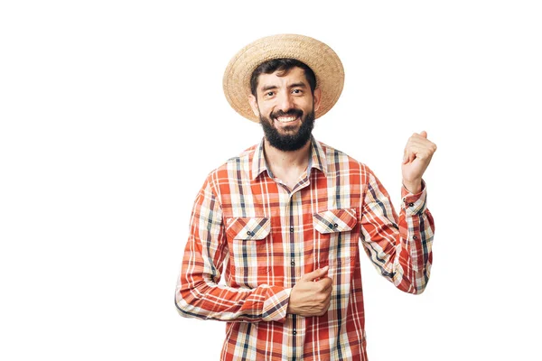 Retrato de un brasileño vestido con ropa típica para la Festa Junina — Foto de Stock